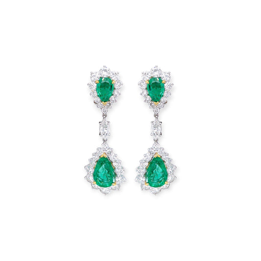 Platinum Gold Emerald Diamond Drop Earrings