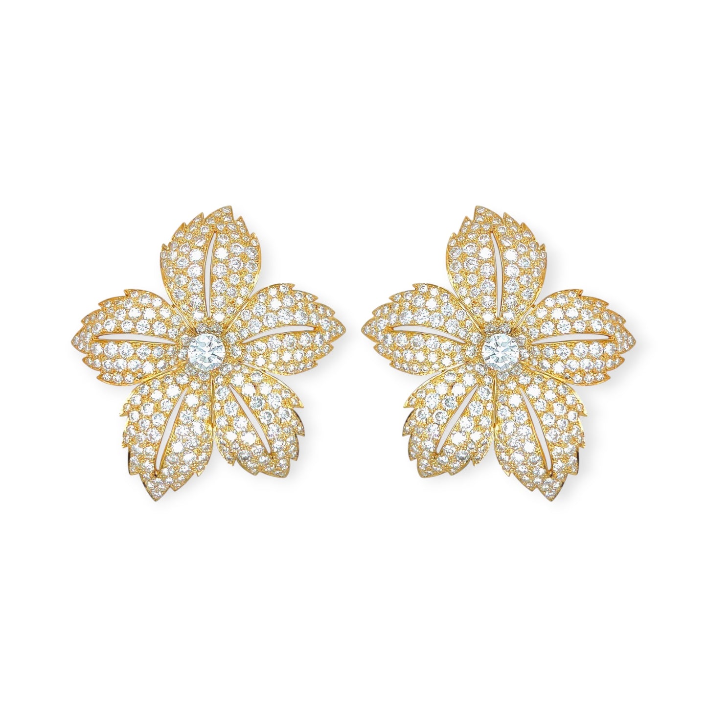 Large Gold Diamond Flower Earrings
