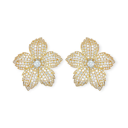 Large Gold Diamond Flower Earrings