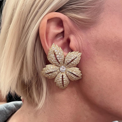 Large Gold Diamond Flower Earrings
