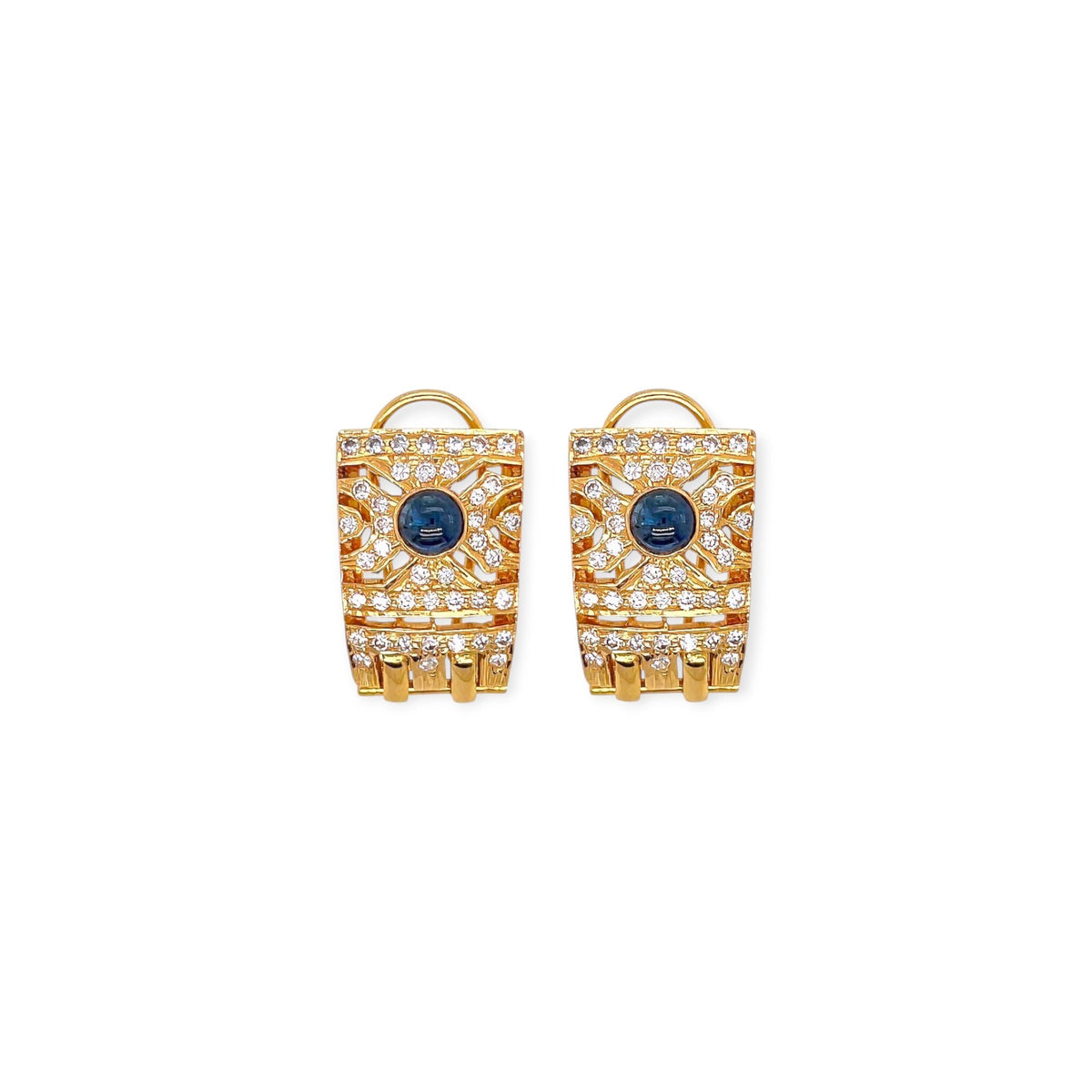Gold Diamond Sapphire Openwork Drop Earrings