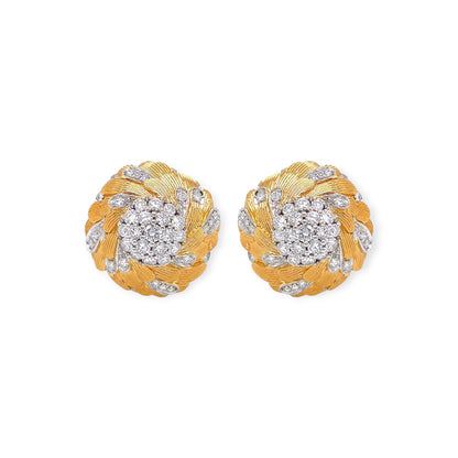 Gold Diamond Domed Foliate Earrings
