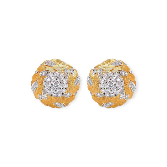 Gold Diamond Domed Foliate Earrings