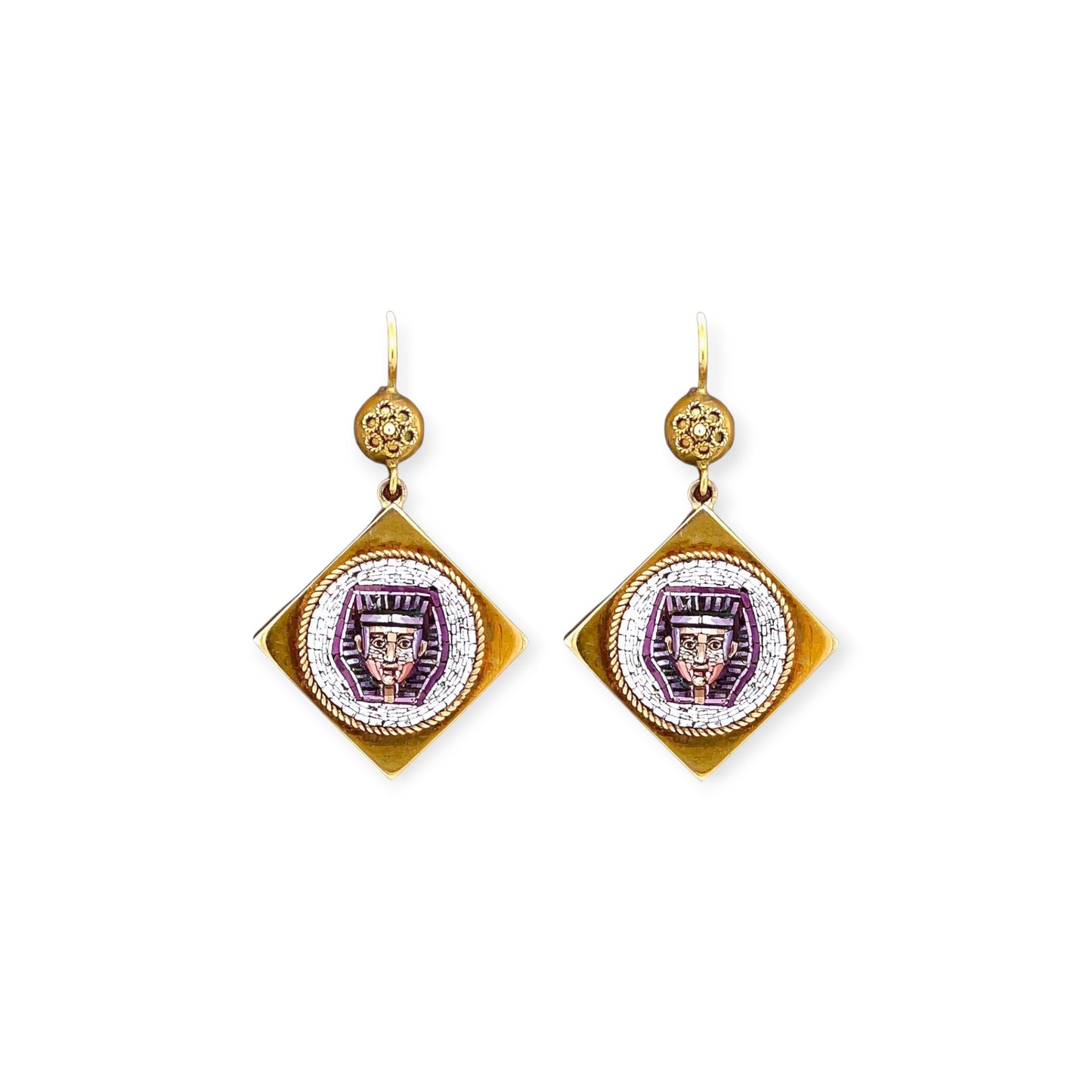 1860 Antique Gold Micromosaic Pharaoh Drops Earrings