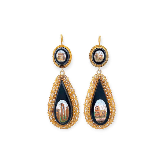 1870 Antique Micromosaic Drop Earrings