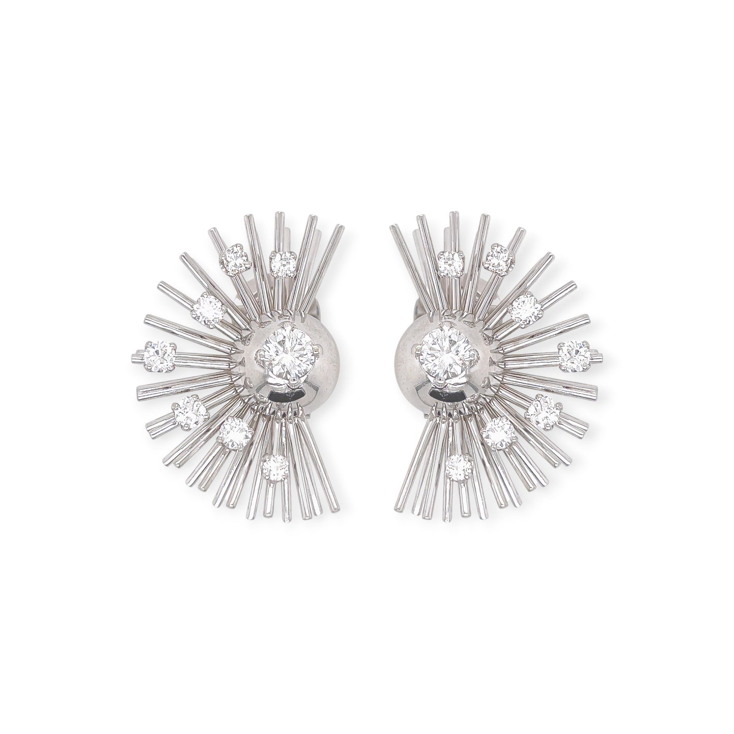 Marianne Ostier White Gold Diamond Spoked Fan Earrings