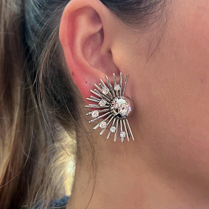 Marianne Ostier White Gold Diamond Spoked Fan Earrings