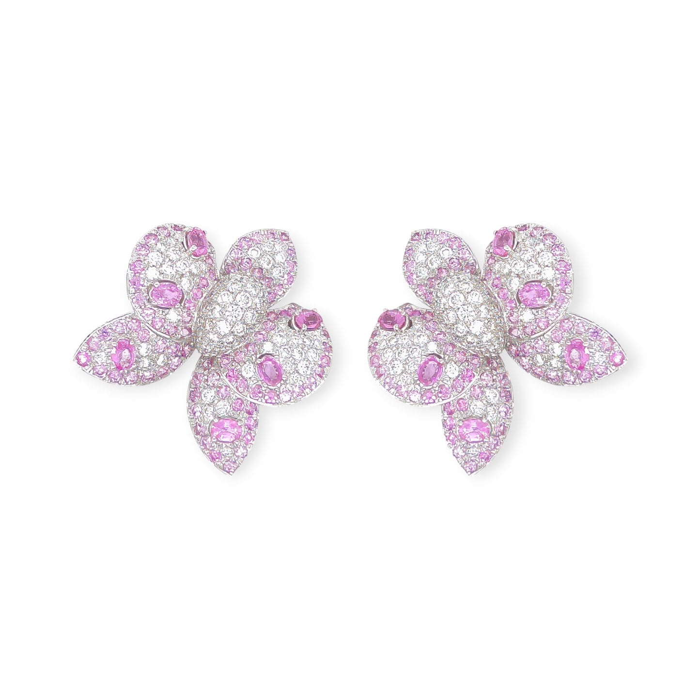White Gold Pink Sapphire Diamond Orchid Earrings