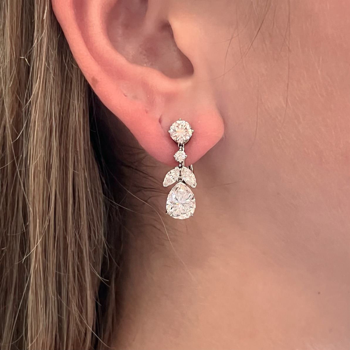1957 Harry Winston Platinum Diamond Tiered Earrings 5.476 Carats