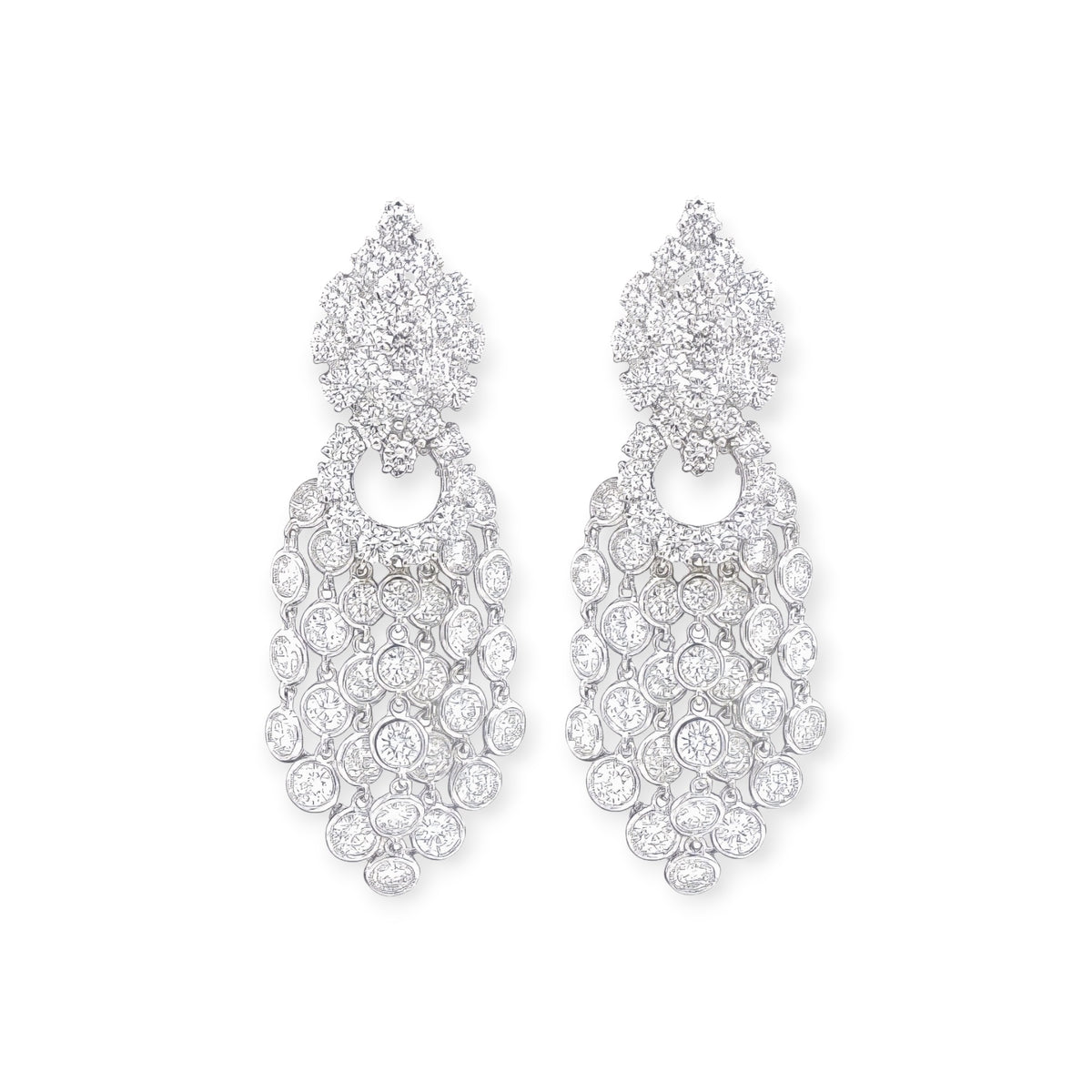 White Gold Diamond Chandelier Earrings 15.68 Carats