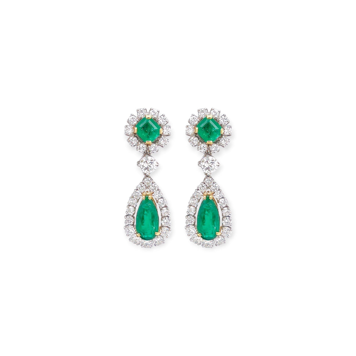 Emerald Diamond Pendant Earrings