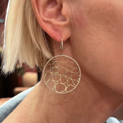 Gold Diamond Hoop Drop Earrings