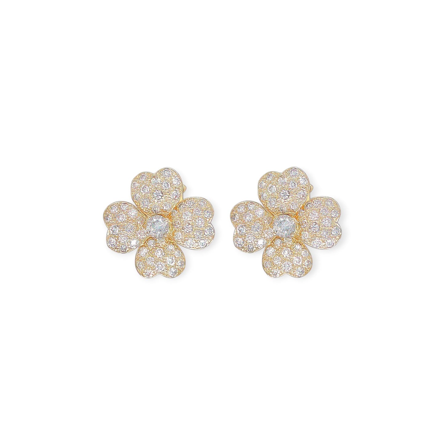 Gold Diamond Four Leaf Clover Earrings
