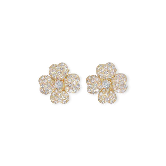 Gold Diamond Four Leaf Clover Earrings