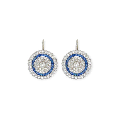 Platinum Sapphire Diamond Drop Earrings