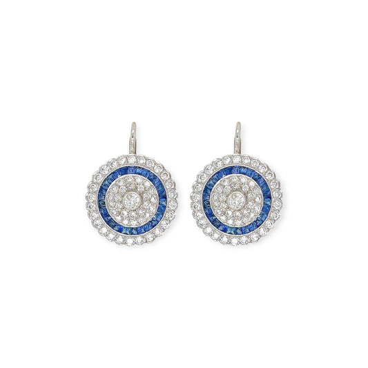 Platinum Sapphire Diamond Drop Earrings