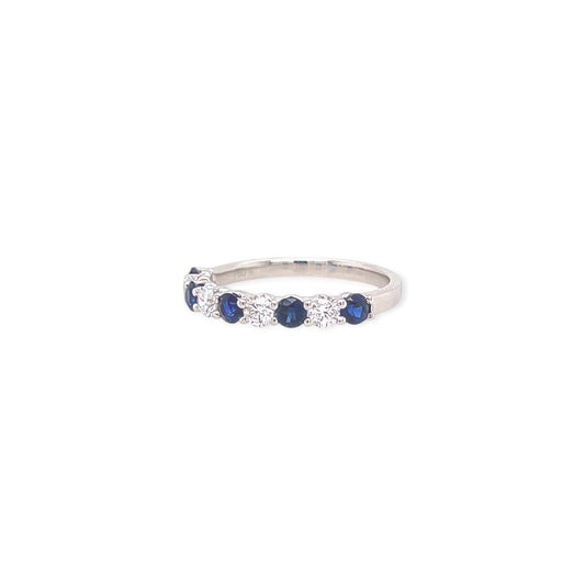 White Gold Sapphire Diamond Alternating Band Ring