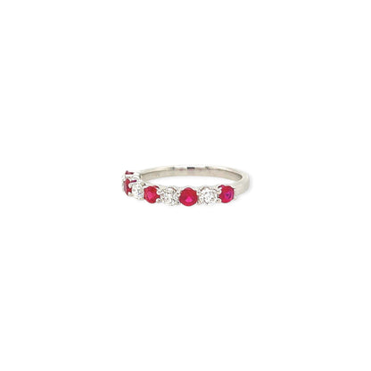 White Gold Ruby Diamond Alternating Band Ring