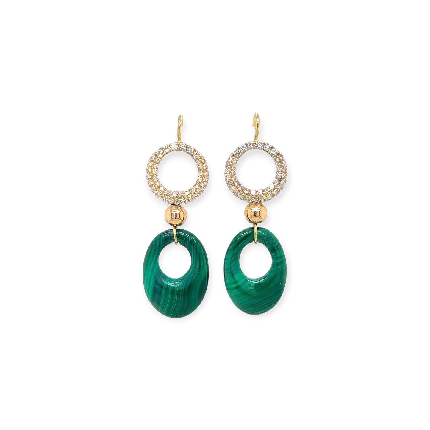 Gold Malachite Diamond Drop Earrings