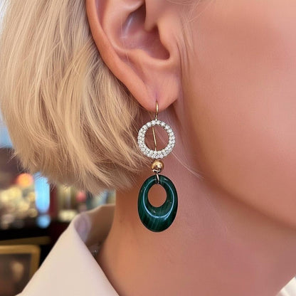 Gold Malachite Diamond Drop Earrings