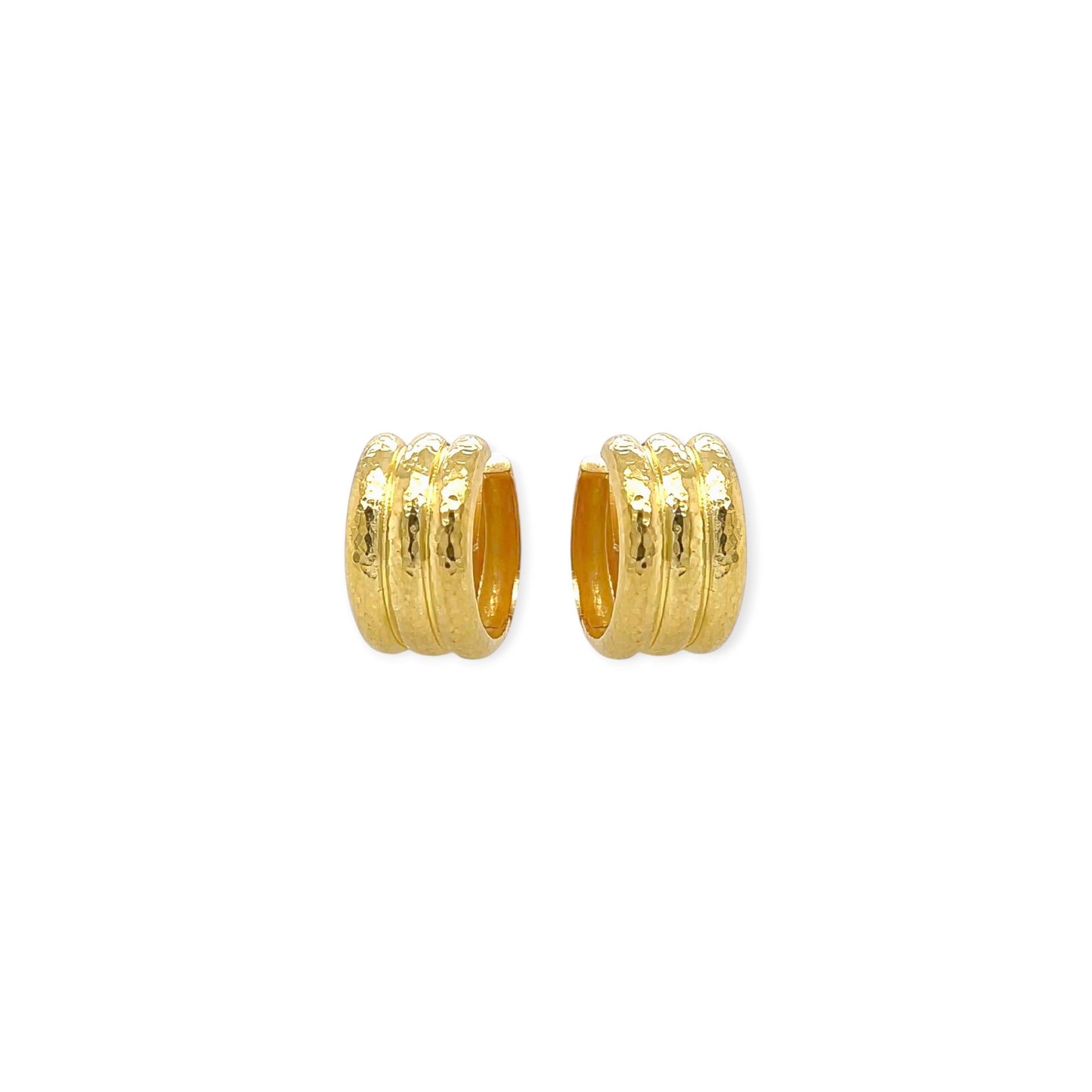Elizabeth Locke Gold Hammered Huggie Earrings