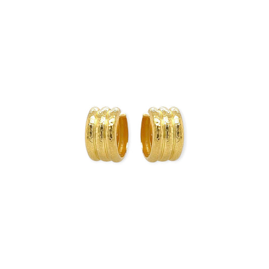 Elizabeth Locke Gold Hammered Huggie Earrings