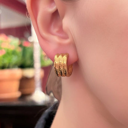 Elizabeth Locke Gold Hammered Huggie Earrings