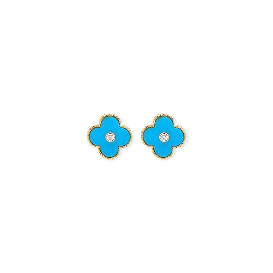Van Cleef Vintage Alhambra Turquoise Diamond Earrings