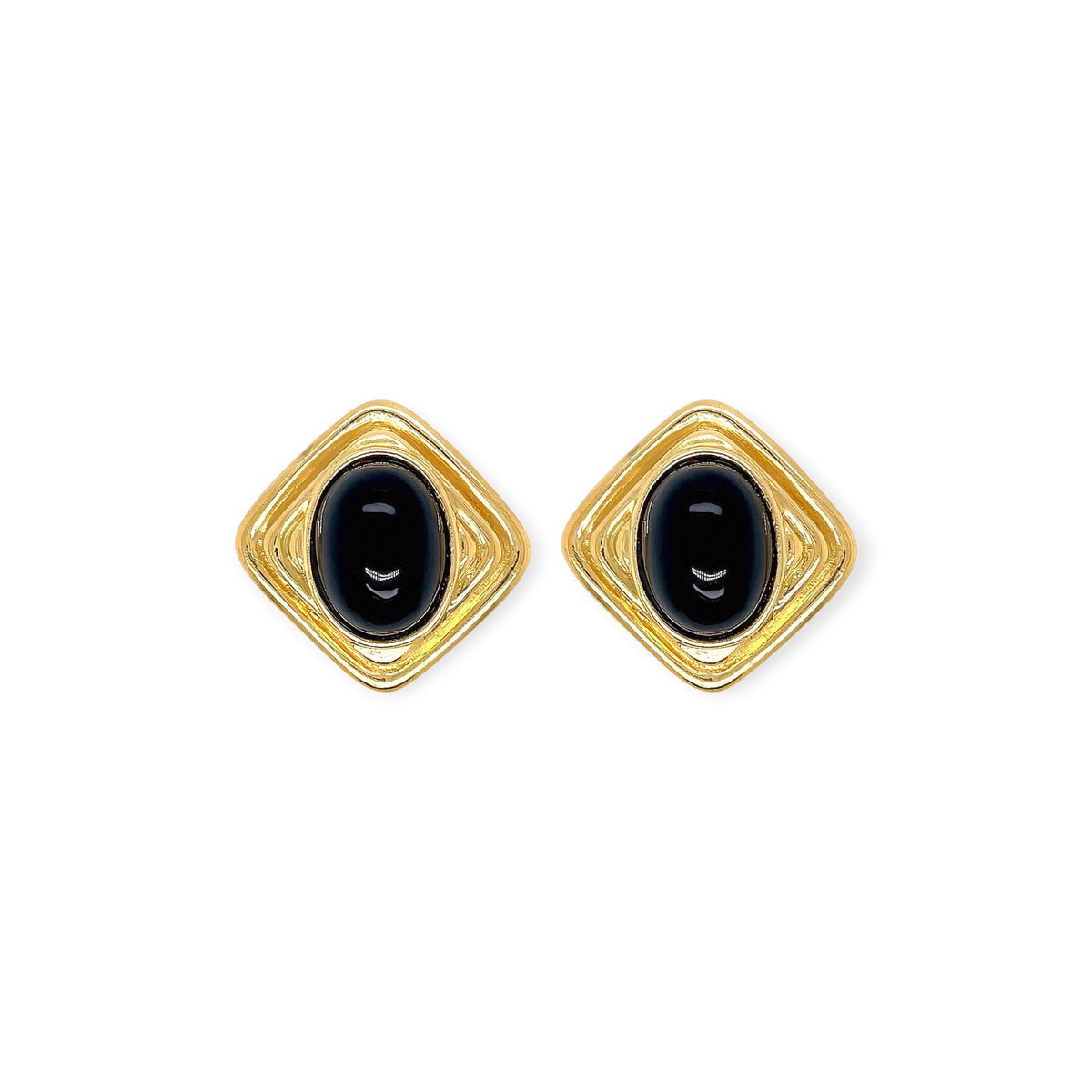 Gold Black Onyx Lozenge Earrings