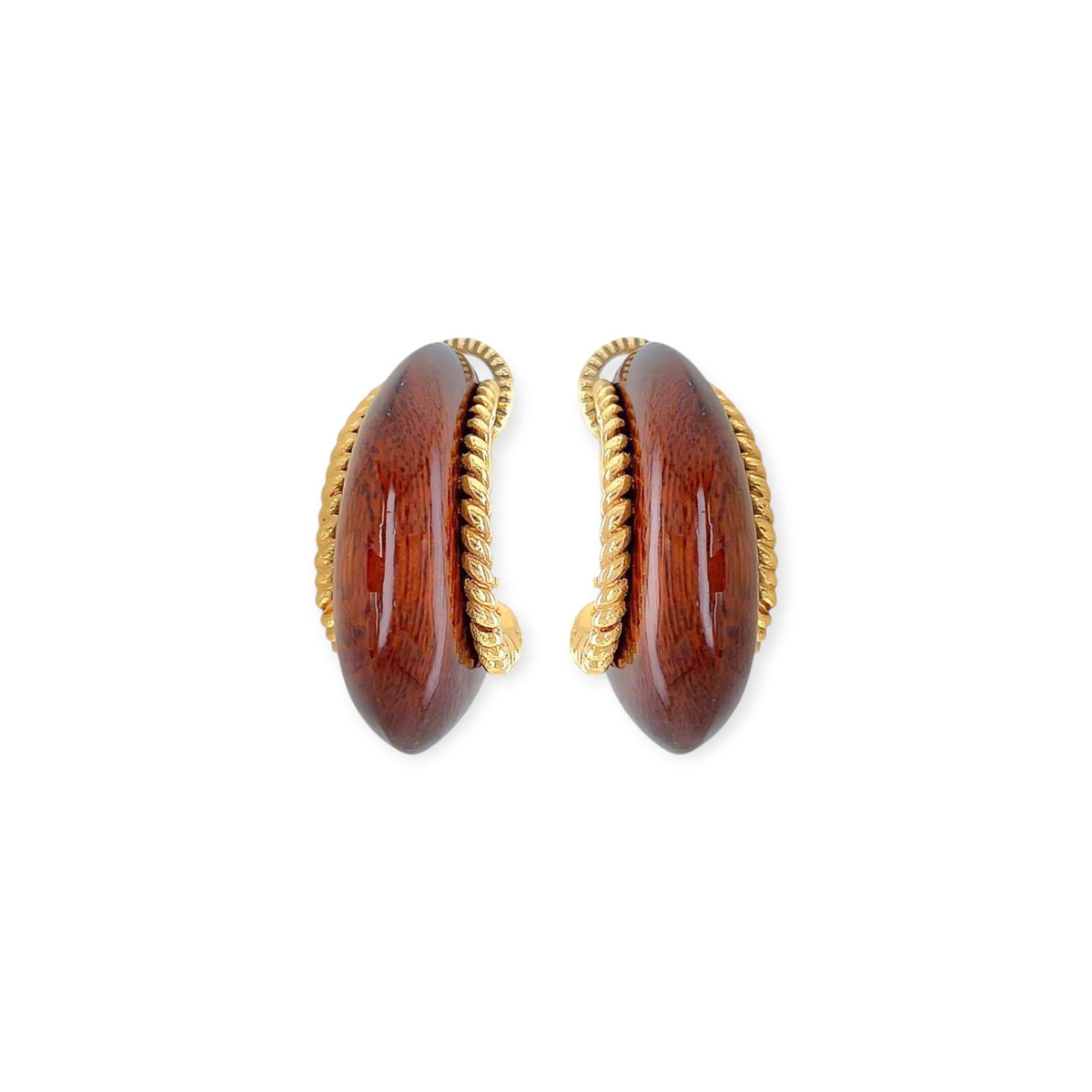Gold Wood Earclips Twisted Hoop Earrings