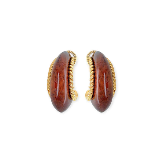 Gold Wood Earclips Twisted Hoop Earrings