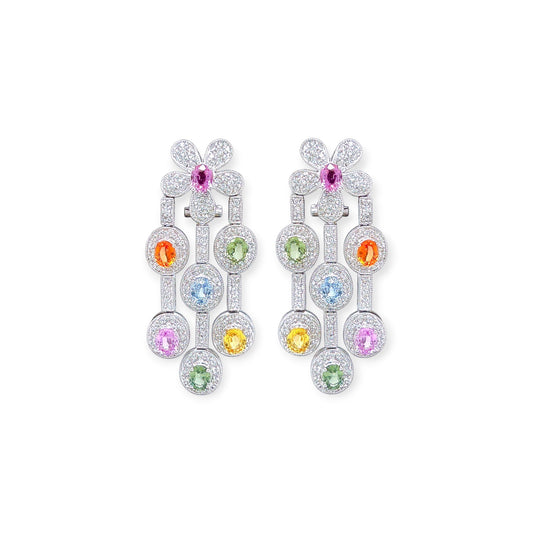 Multicolor Sapphire Diamond Chandelier Earrings