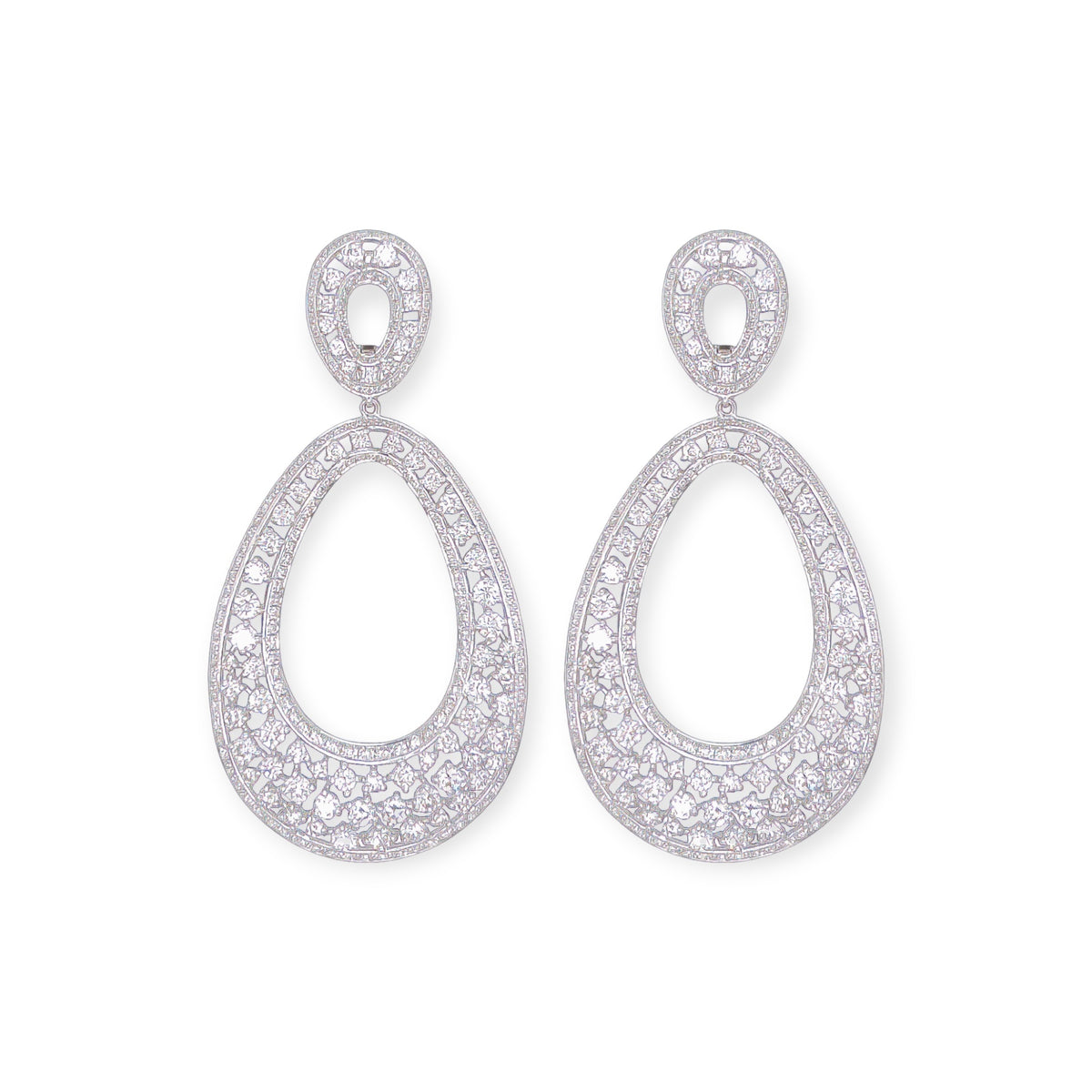 Large White Gold Diamond Drop Earrings