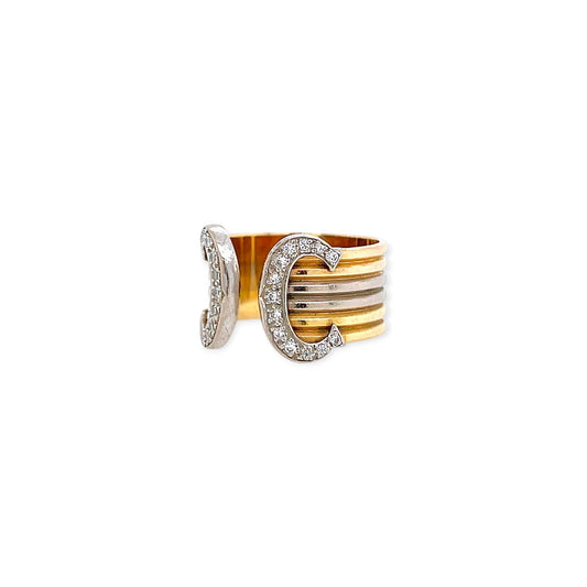 Cartier Double C Tri Color Gold Diamond Ring