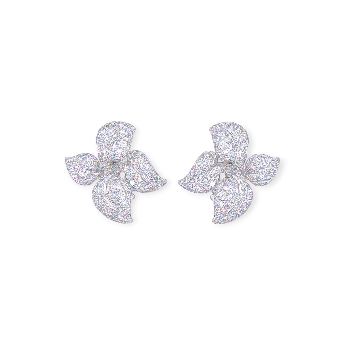 White Gold Diamond Petal Earrings
