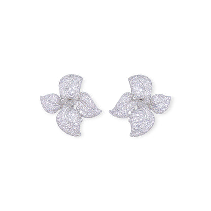 White Gold Diamond Petal Earrings