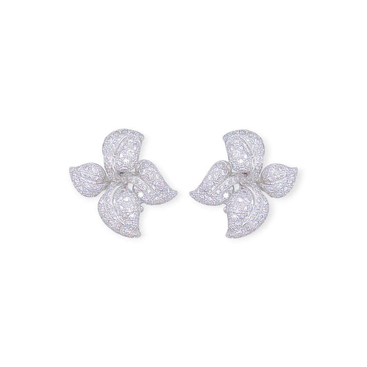 White Gold Diamond Petal Earrings