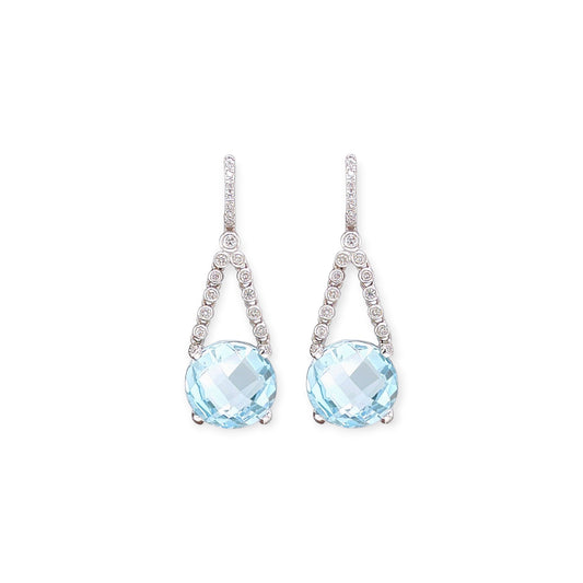 White Gold Blue Topaz Diamond Drop Earrings