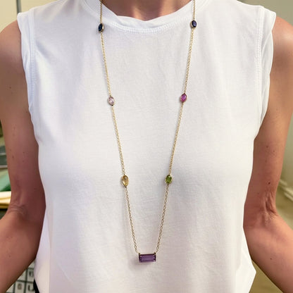 Gold Multi-Gem Chain Link Necklace