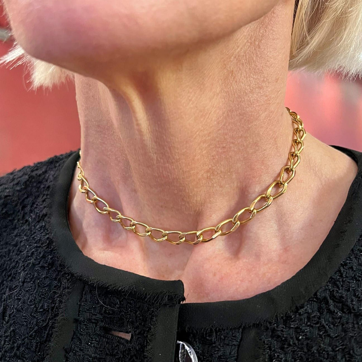 Gold Curb Link Watch Chain Necklace