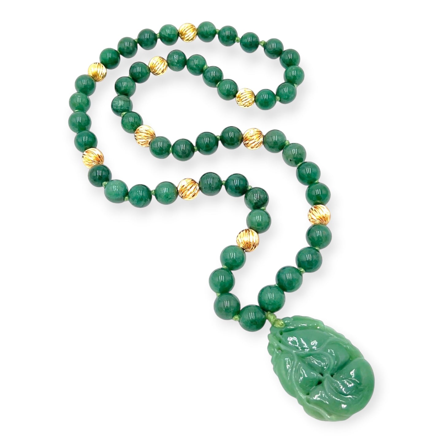 Gold Aventurine Carved Pendant Necklace