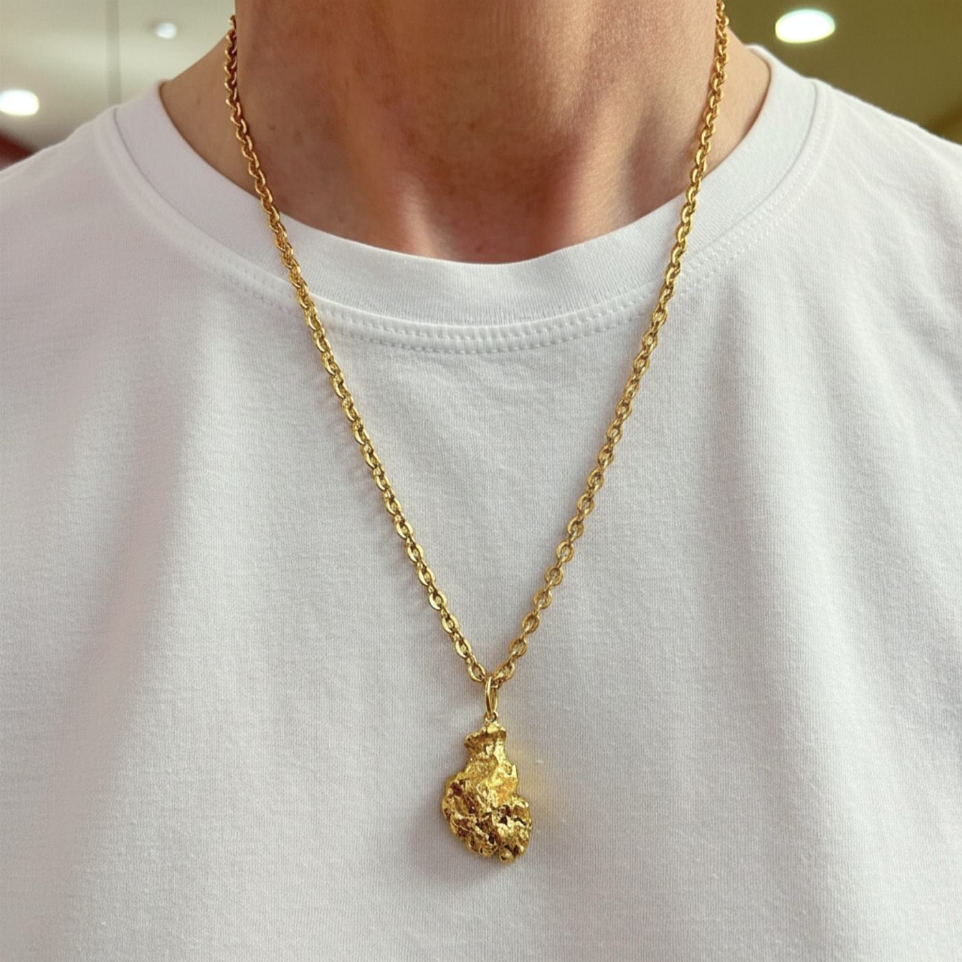 High Karat Gold Nugget & Tiffany Chain Necklace