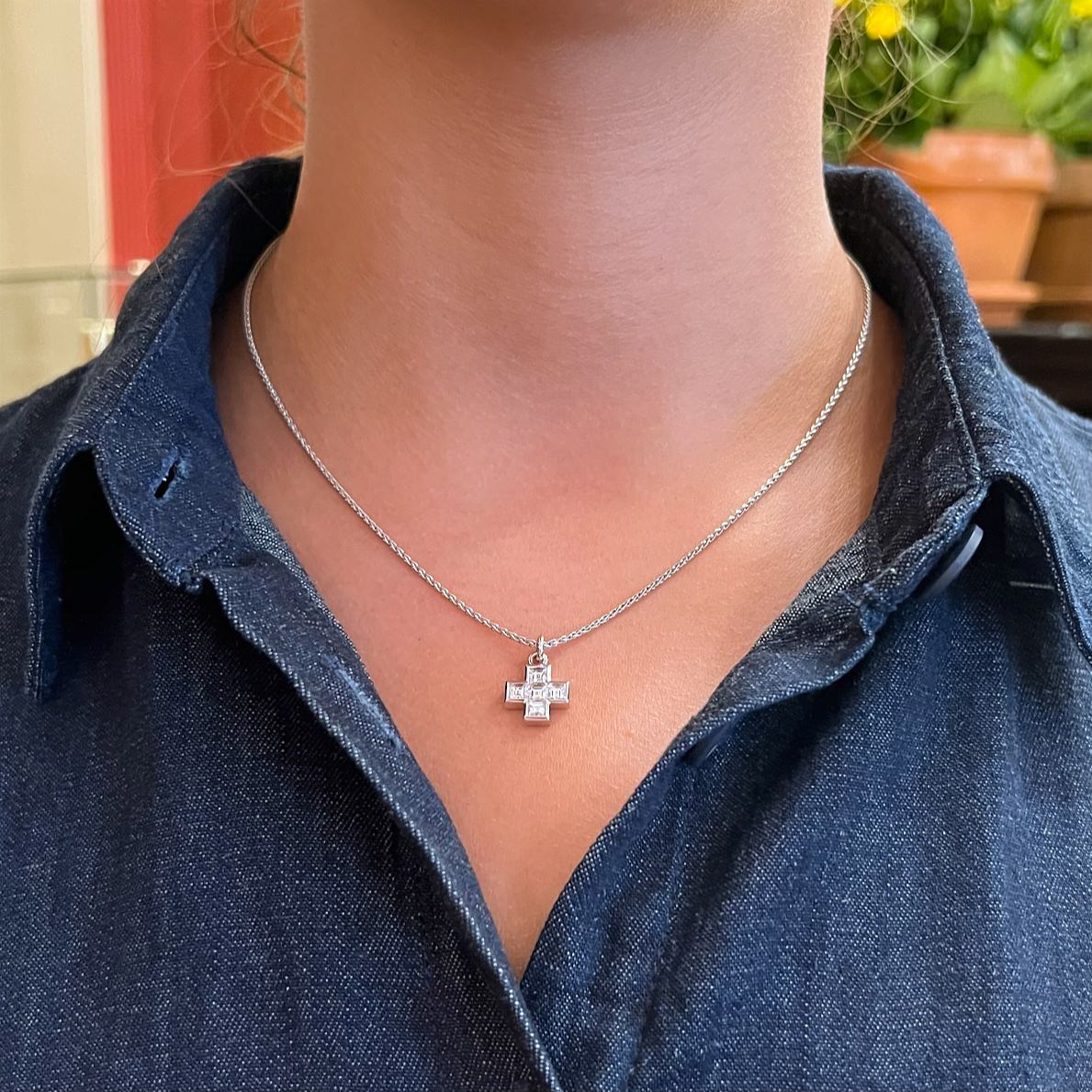 Bulgari White Gold Diamond Cross Pendant Necklace