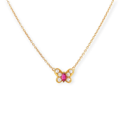 Van Cleef Gold Ruby Diamond Butterfly Pendant Necklace