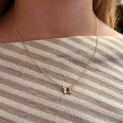 Van Cleef Gold Ruby Diamond Butterfly Pendant Necklace