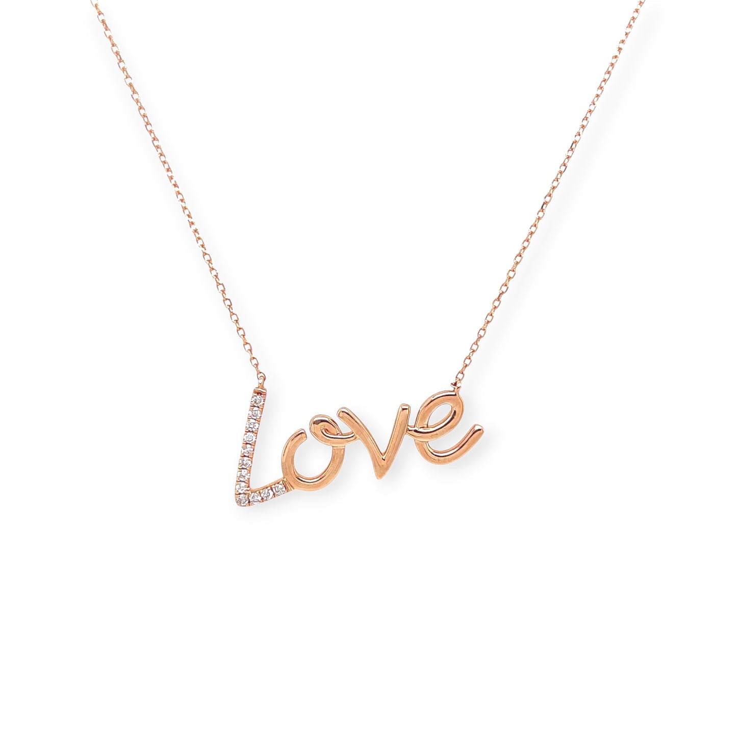 Rose Gold Diamond "Love" Script Pendant Necklace