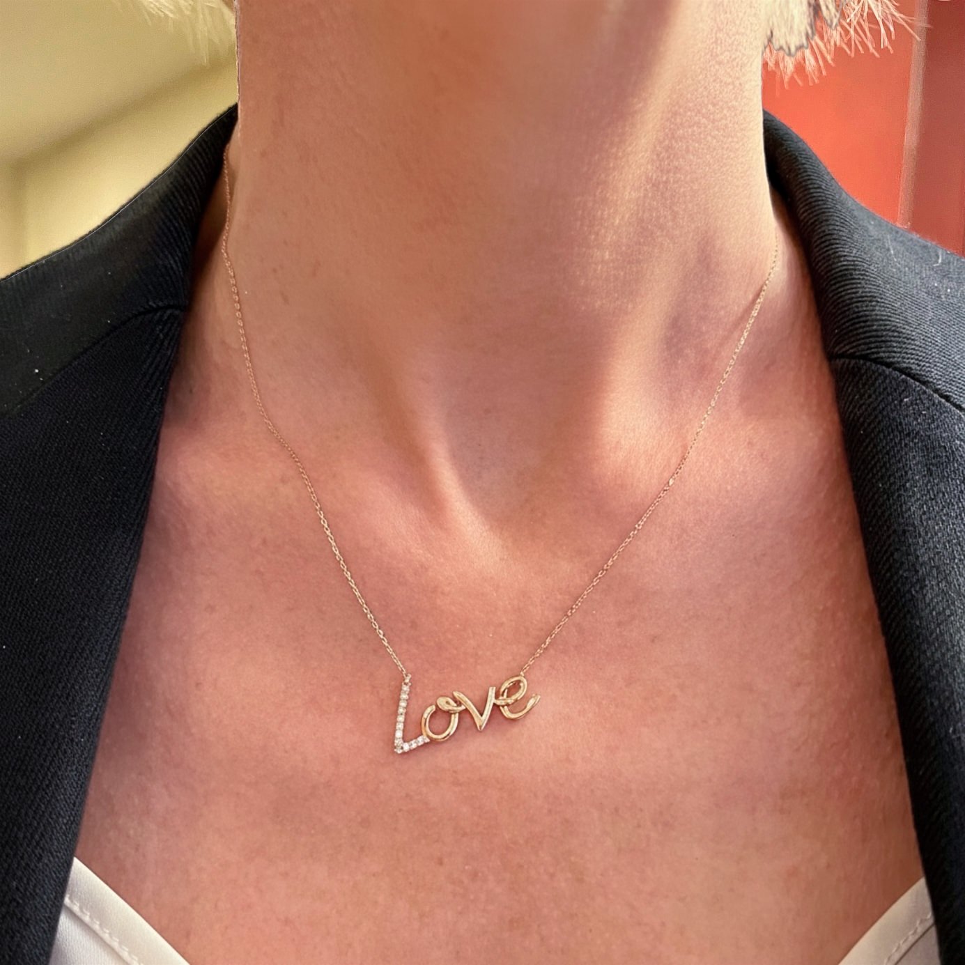 Rose Gold Diamond "Love" Script Pendant Necklace