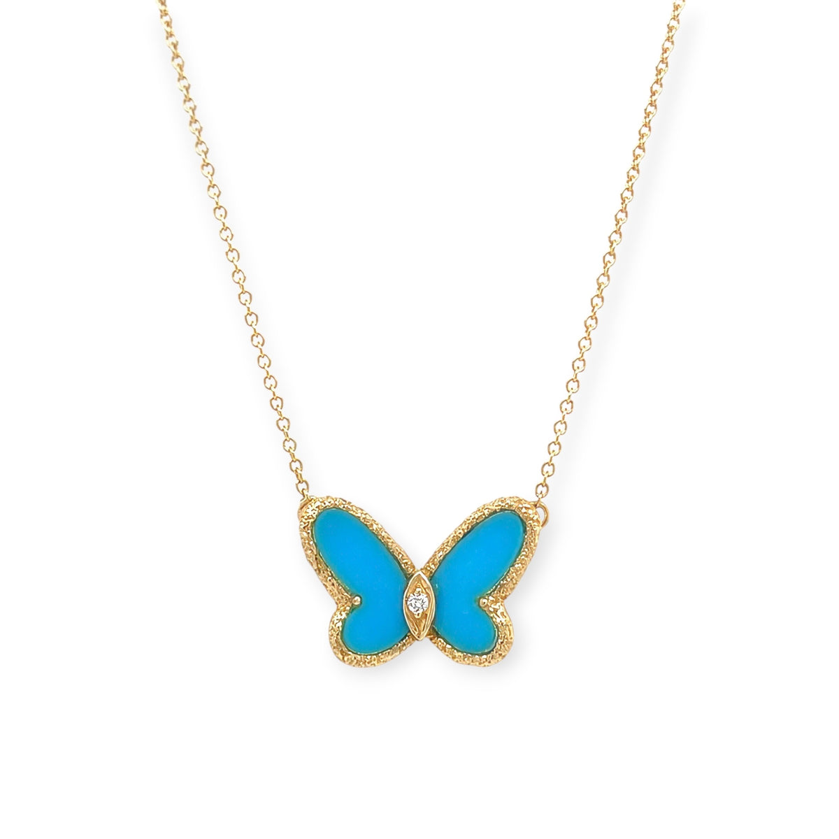 Van Cleef Lucky Alhambra Turquoise Diamond Butterfly Necklace
