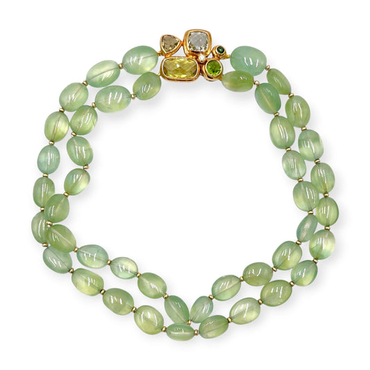 David Yurman Gold Prehnite Multi Stone Bead Necklace