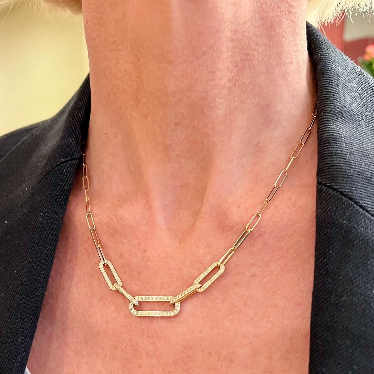 Dinh Van Maillon Gold Diamond Paperclip Necklace